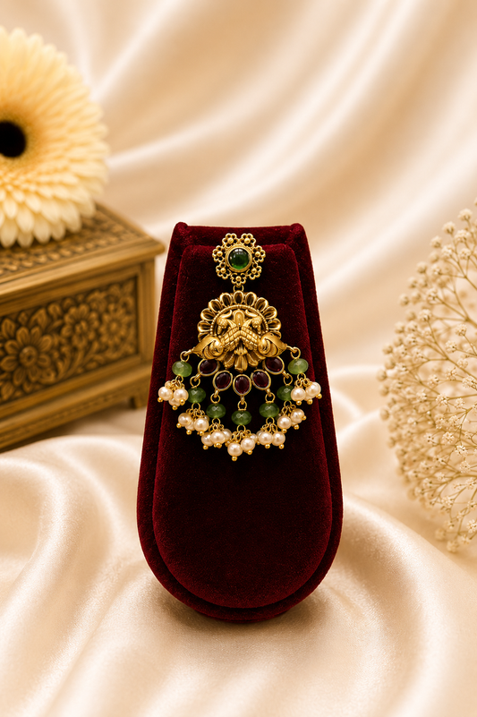 Antique Gold-Plated Lakshmi Choker Set with Mint Green & Pearl Beads