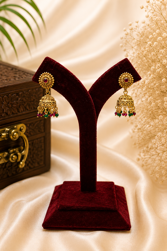 Antique Gold-Plated Long Necklace Set with Traditional Pendant