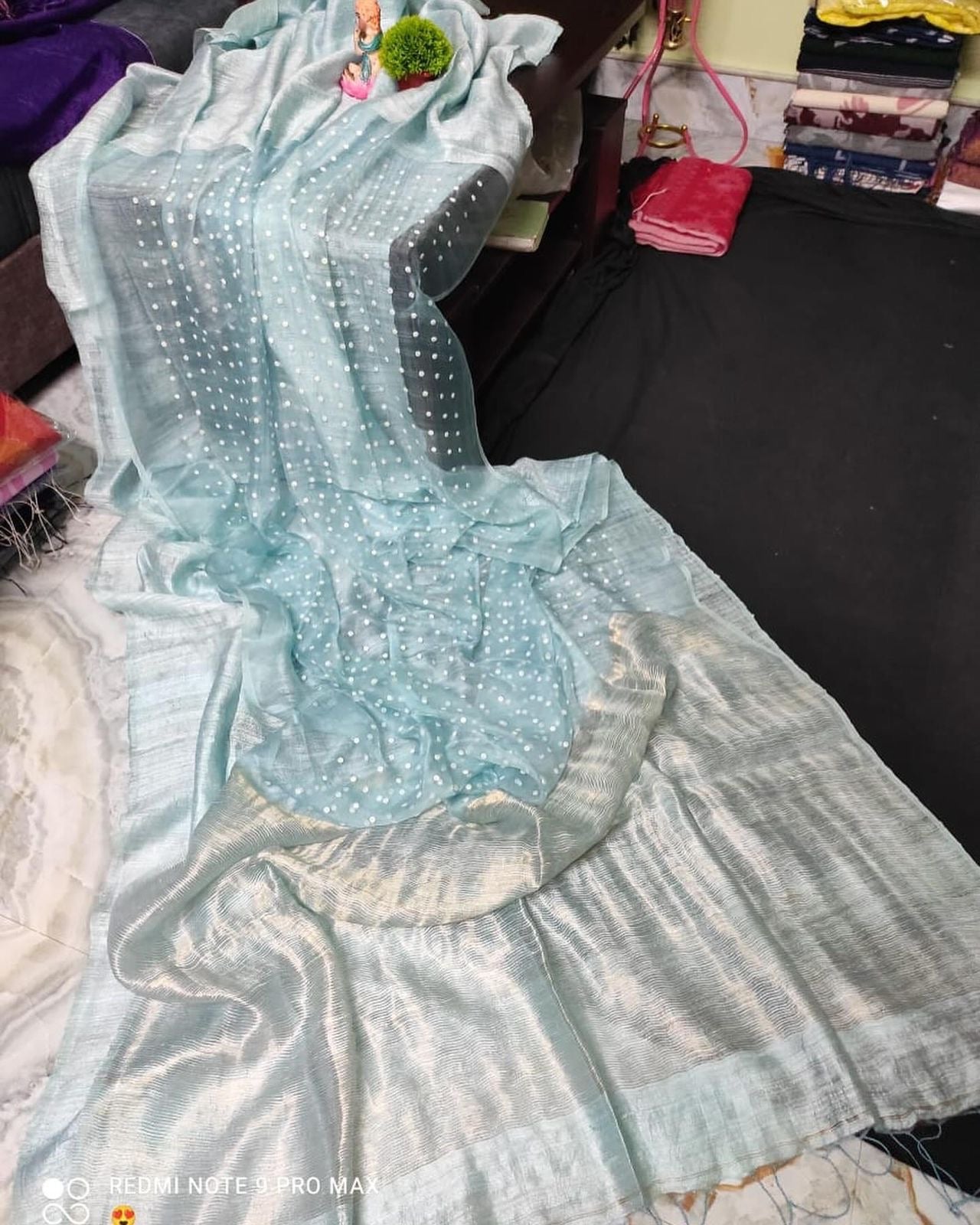 Ice Blue Pure Muslin Matka Silk Saree|Silk Mark Certified