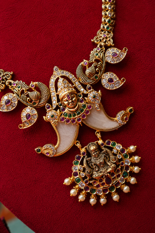 Statement Antique Lakshmi & Mango Design 1 Gram Gold Jewellery Set