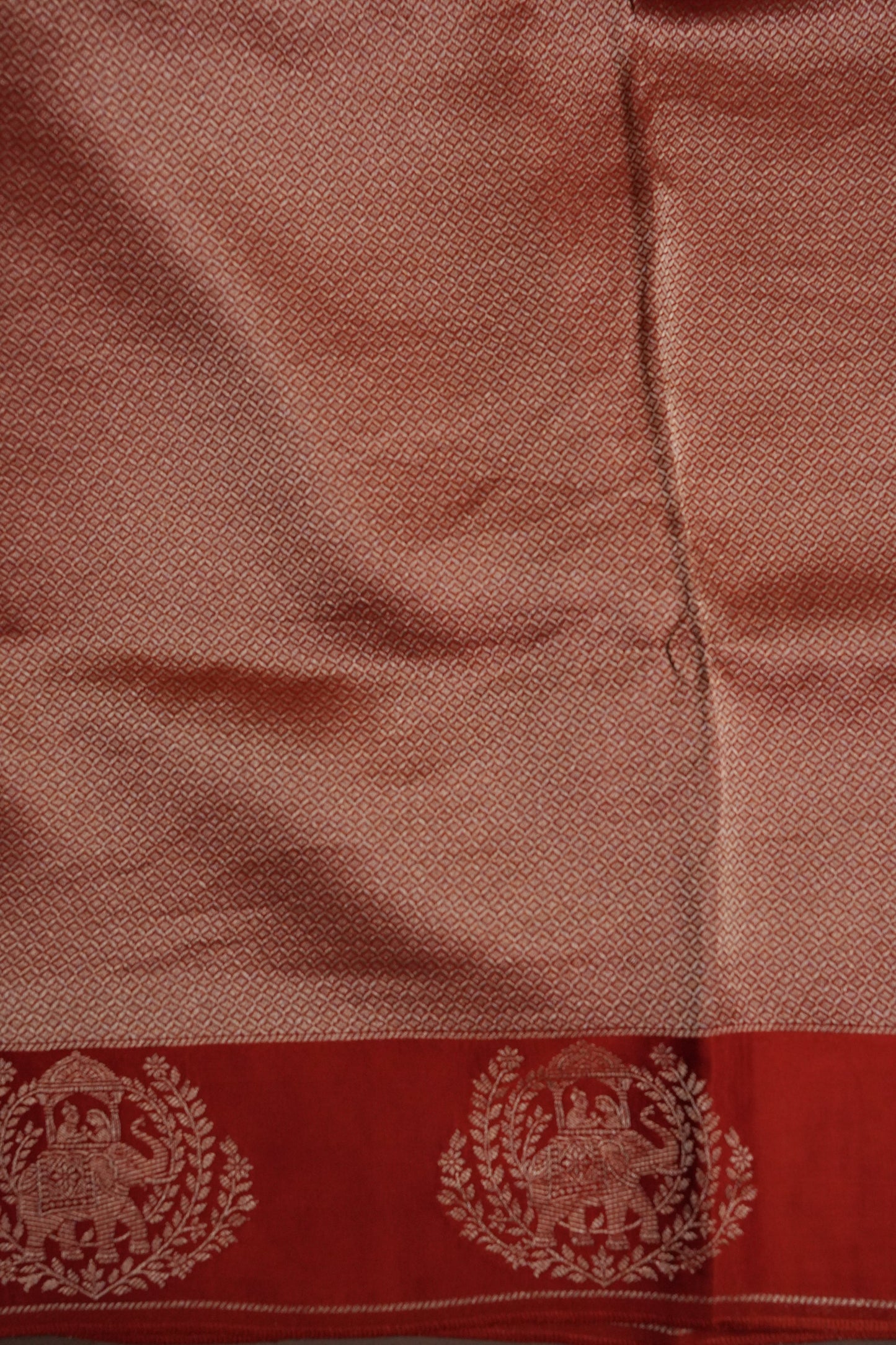 Burnt Orange Soft Banarasi Silk Saree with Traditional Elephant Motifs