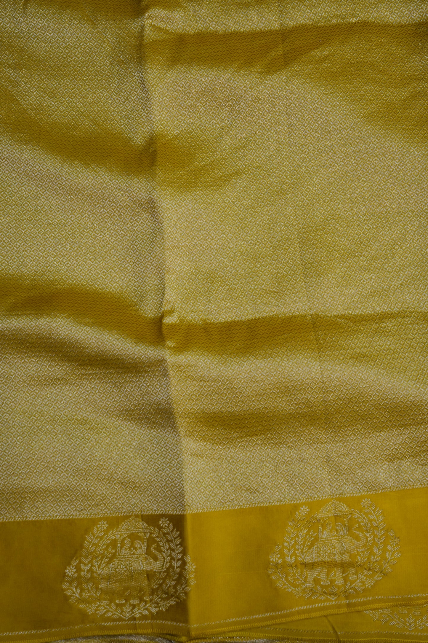 Sunshine Yellow Soft Banarasi Silk Saree with Traditional Elephant Motifs