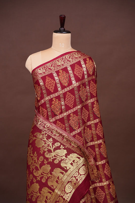 Bandhini Garchola Modal Silk Saree - Maroon