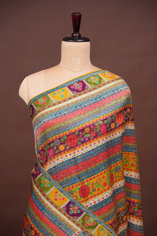 Kashmiri Pashmina Story Telling Banarasi Saree - Multicolor on Yellow