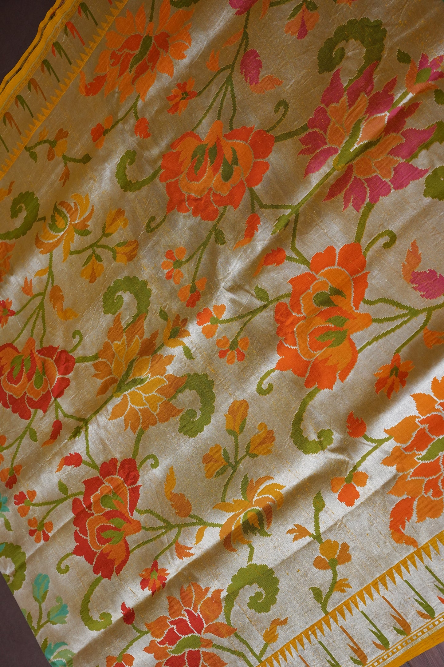 Mustard Yellow Pure Tussar Tissue Georgette Brocade Handloom Banarasi Saree