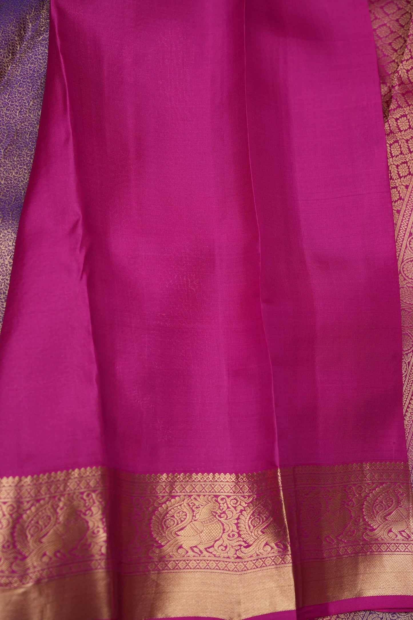 Pure Kanchipuram Silk Saree with Rich Zari Weave - Dual Tone Pink & Royal Purple