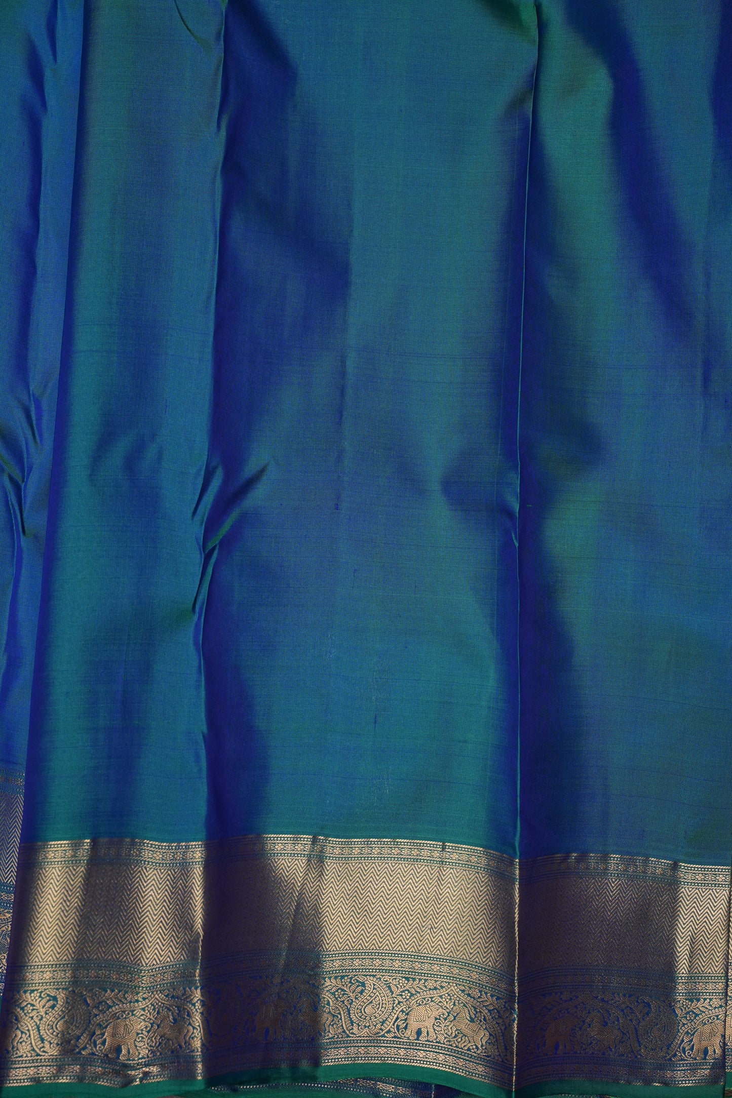 Pure Kanchipuram Silk Saree with Rich Gold Zari Weave - Teal & Blue