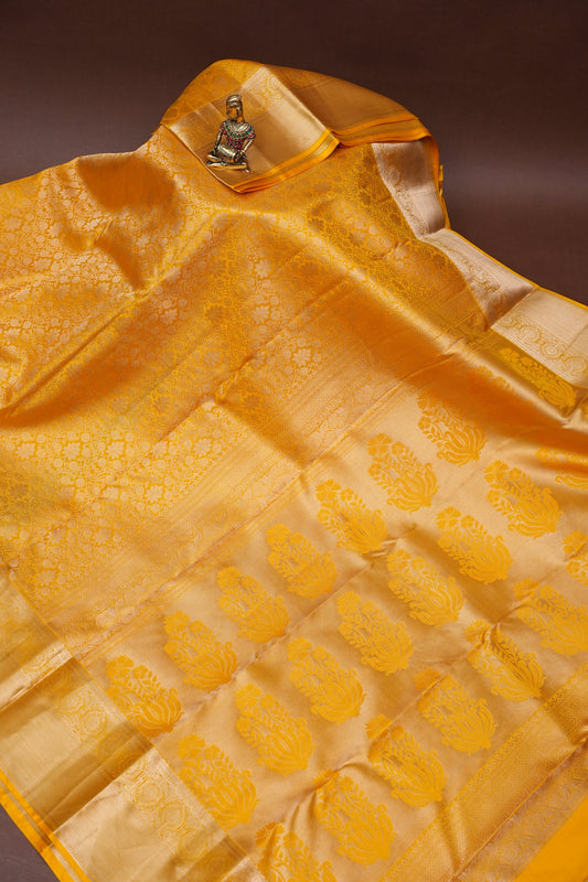 Pure Kanchipuram Silk Saree with Rich Zari Weave - Radiant Mustard Gold
