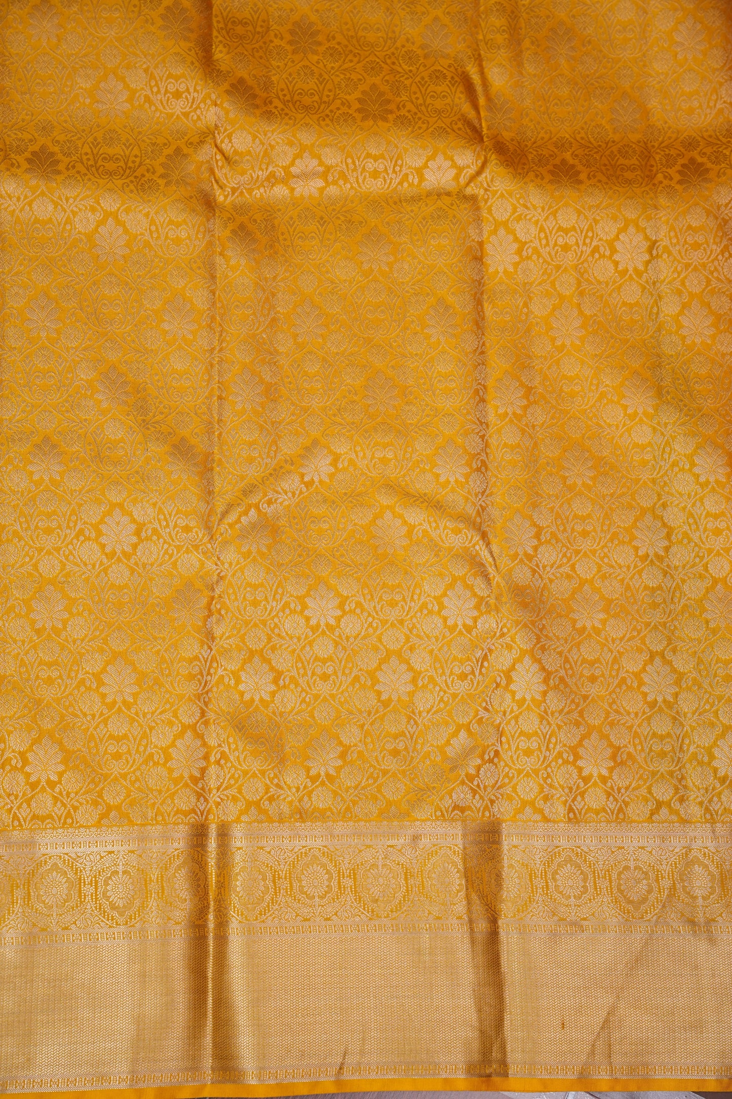 Pure Kanchipuram Silk Saree with Rich Zari Weave - Radiant Mustard Gold