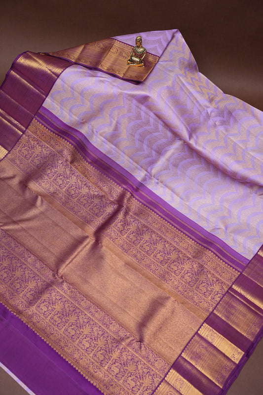 Pure Kanchipuram Silk Saree in 2 Gram Rich Gold Zari Weave - Lavender with Purple