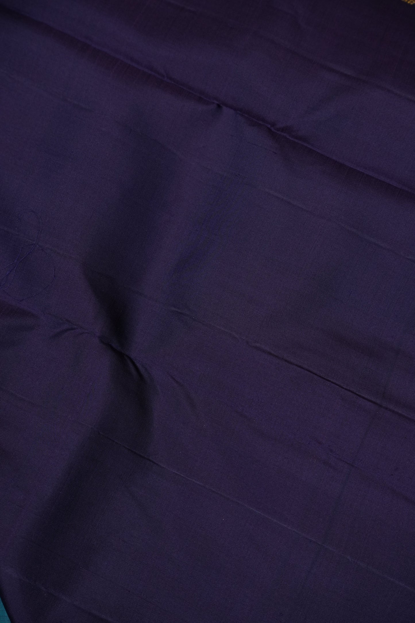 Pure Kanchipuram Silk Saree with Rich Gold Zari Pallu - Teal Blue & Navy Border