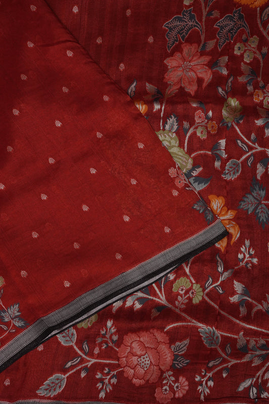 Tussar Banarasi Raw Silk Saree with Floral Paithani Weaves β Burnt Orange & Black
