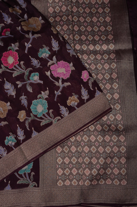 Tussar Banarasi Raw Silk Saree with Floral Paithani Weaves β Wine