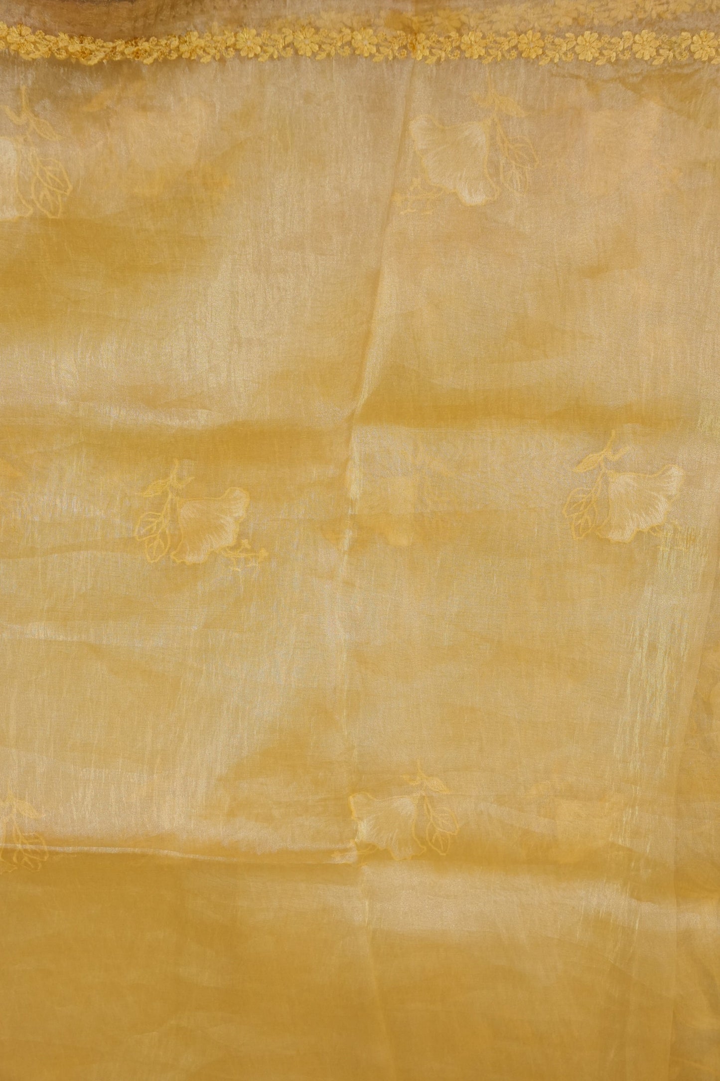 Soft Organza Saree with Floral Embroidery - Pastel Light Yellow