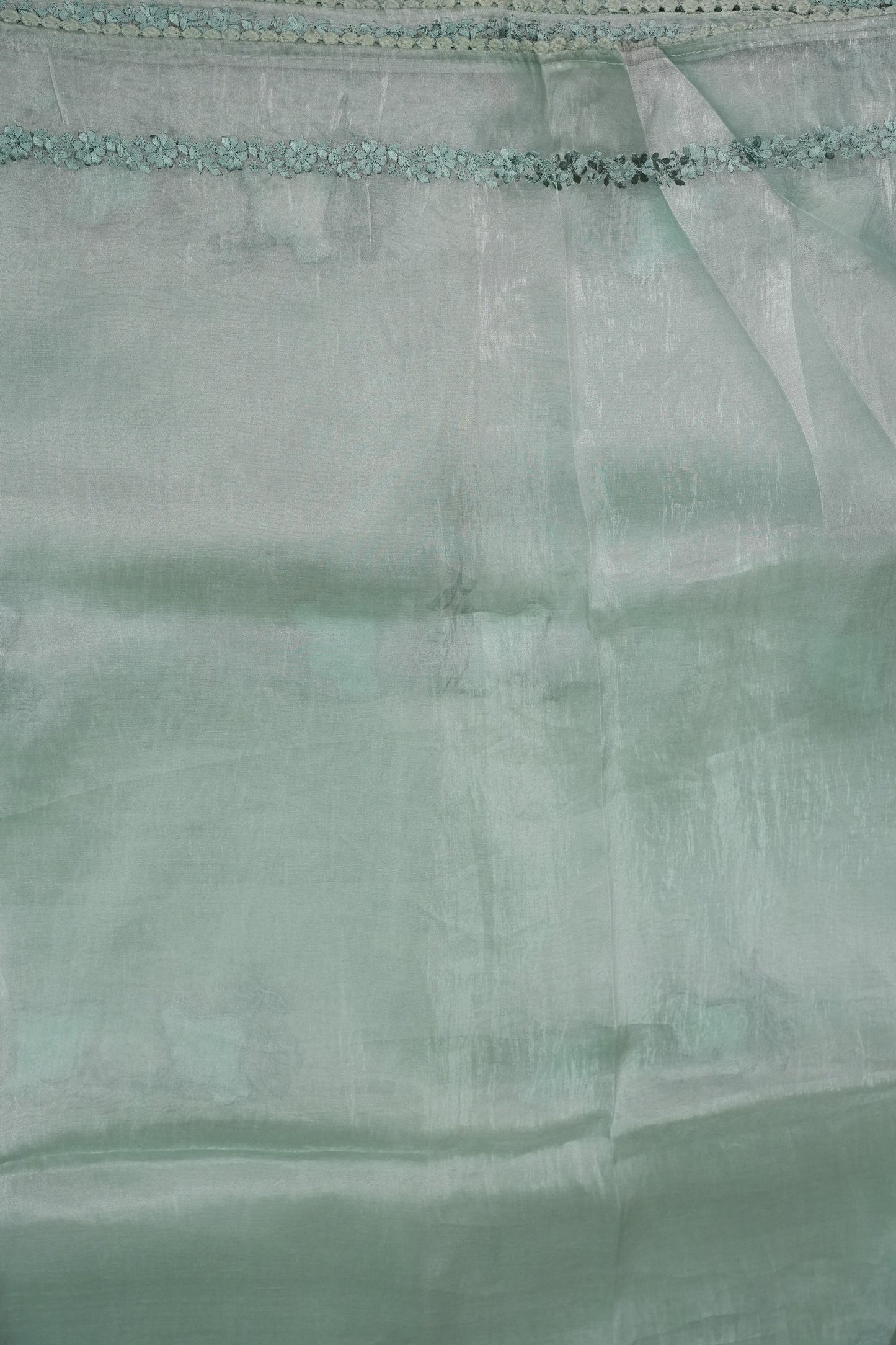Soft Organza Saree with Floral Embroidery - Powder Blue