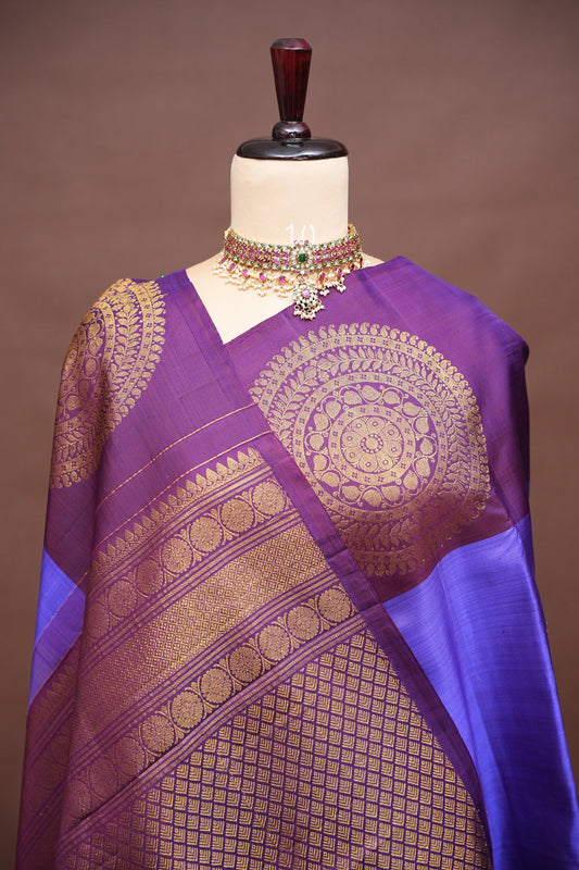 Purple & Deep Purple Pure Kanchipuram Silk Saree|Silk Mark Certified