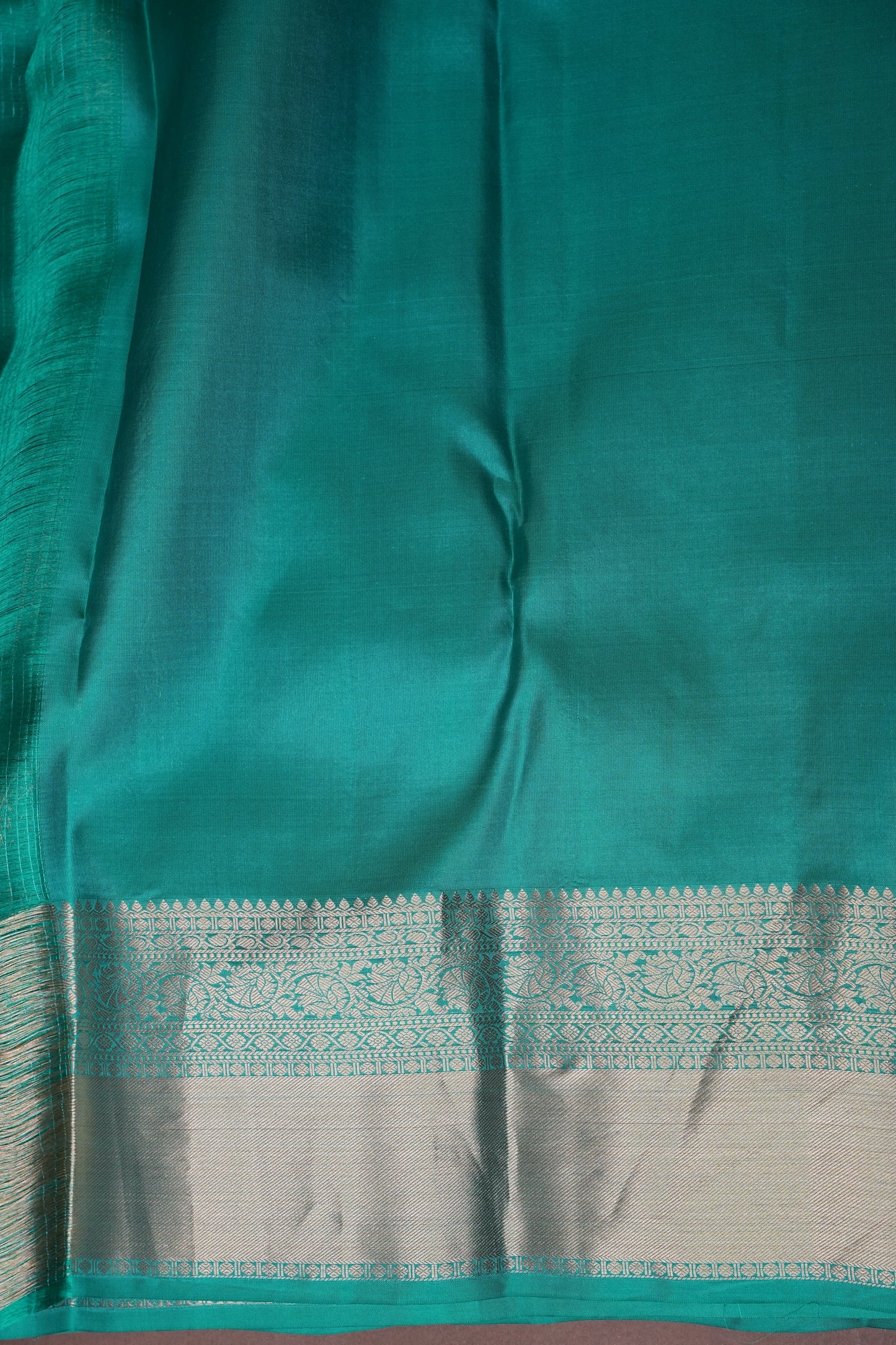 Aqua Green Pure Kanchipuram Silk Saree with Antique Gold Zari Weaving|Silk Mark Certified