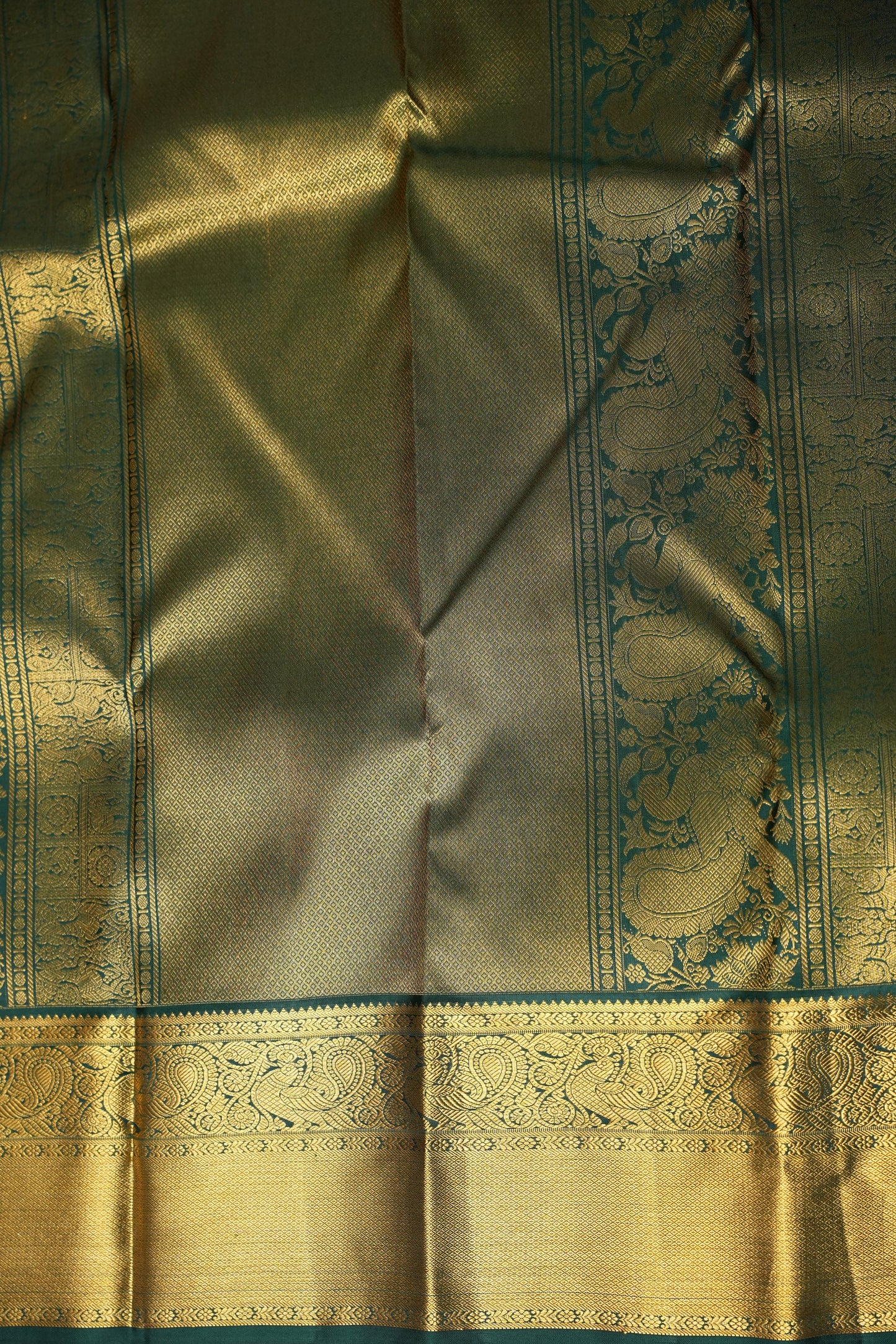 Sunshine Yellow & Bottle Green Pure Kanchipuram Silk Saree with Rich 2 Gram Gold Zari|Silk Mark Certified