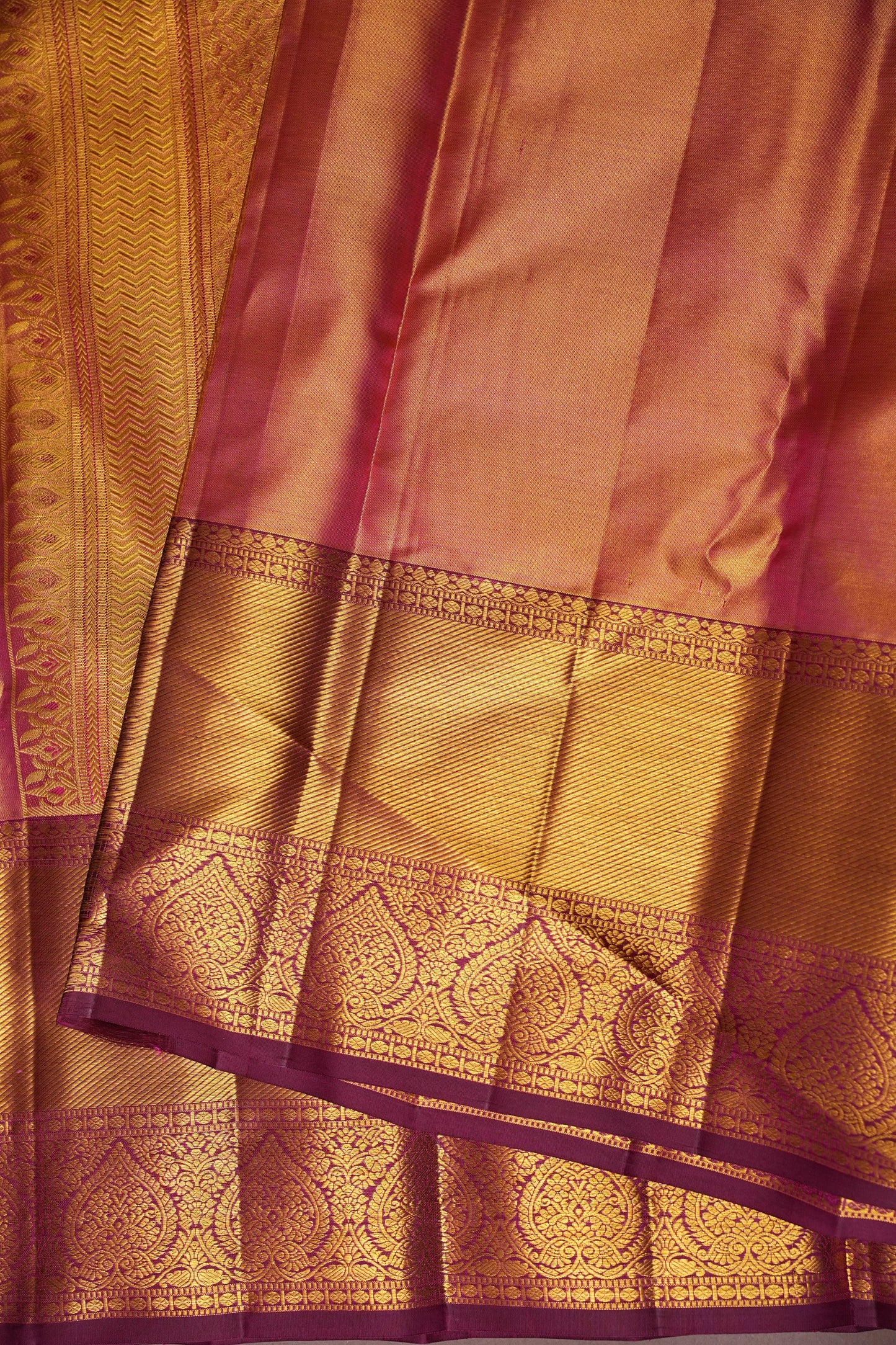 Gold & Maroon Pure Tissue Kanchipuram Silk Saree with Floral Brocade|Silk Mark Certified