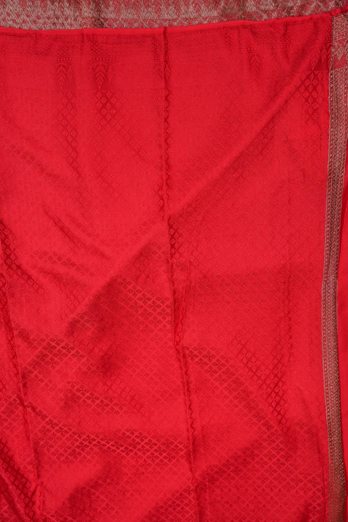 Satin Georgette Banarasi Saree with Antique Buttas & Border β Red