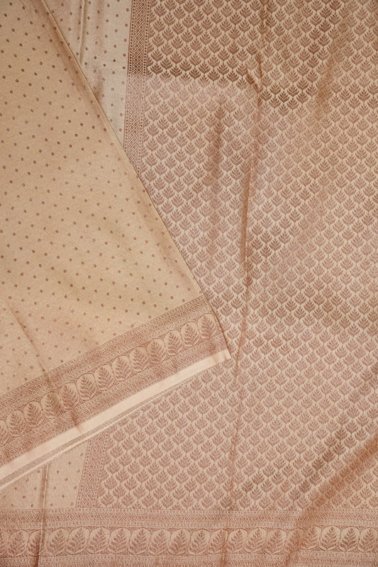 Satin Georgette Banarasi Saree with Antique Buttas & Border – Ivory