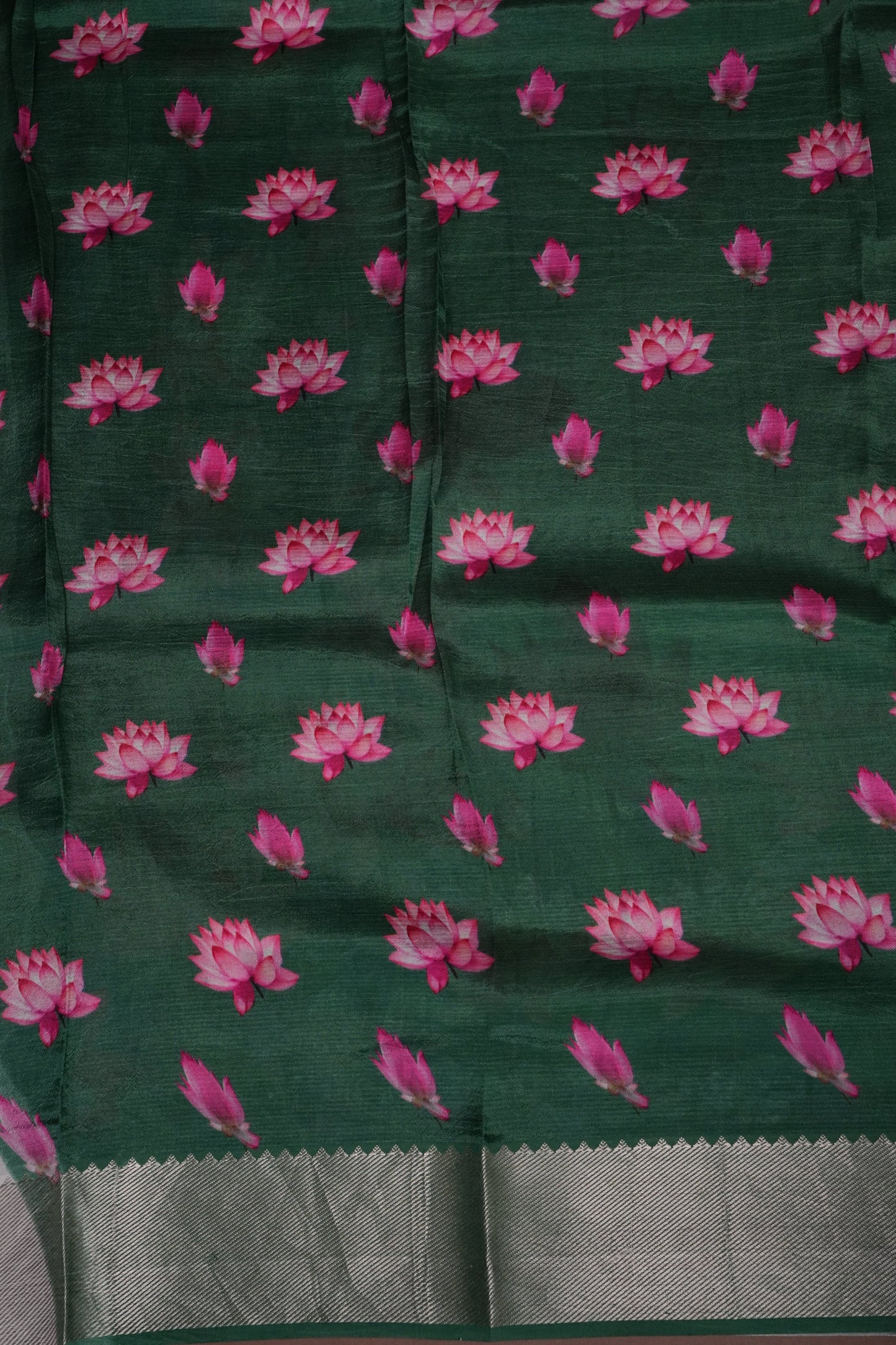 Mangalagiri Printed Silk Saree - Pearl White & Lotus Pink