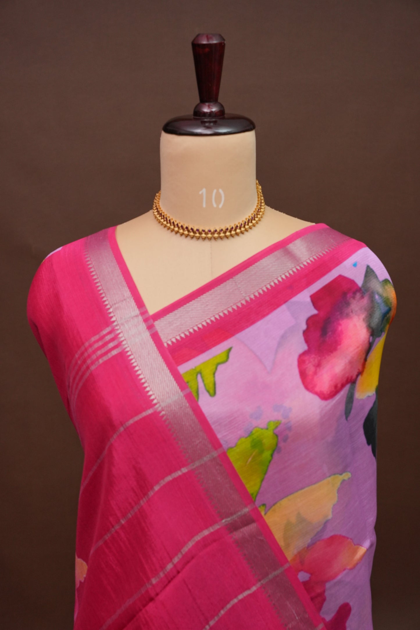 Mangalagiri Printed Silk Saree - Lilac Pink & Rani Pink