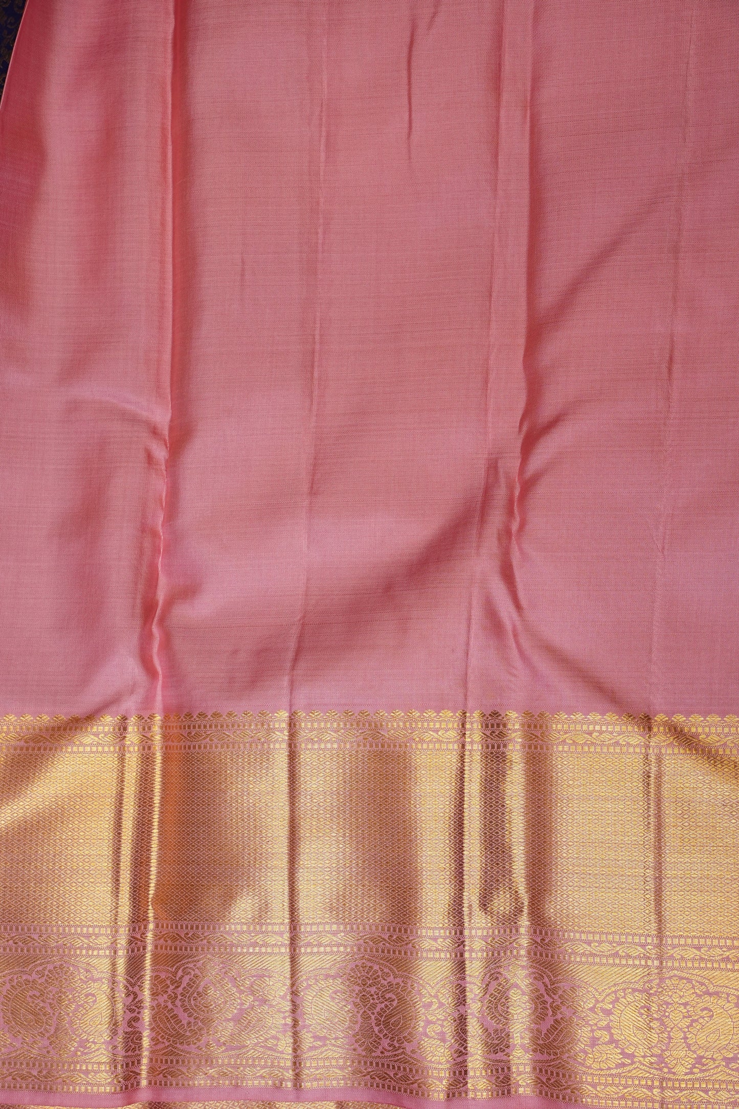 Pure Kanchipuram Silk Saree with Rich 2 Gram Gold Zari Weave - Navy Blue & Blush Pink