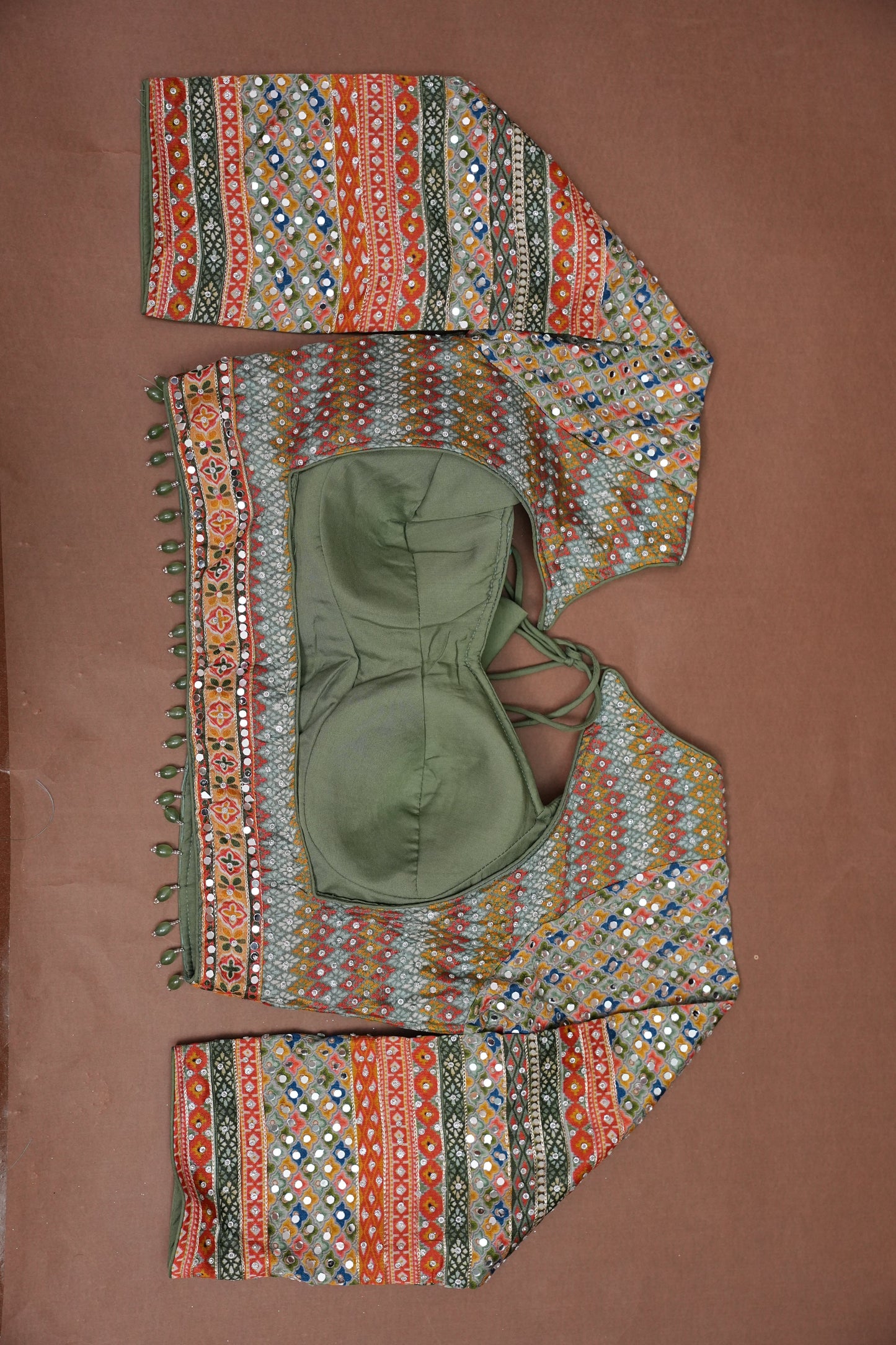 Multicolour Mirror Work Party Wear Saree with Designer Blouse