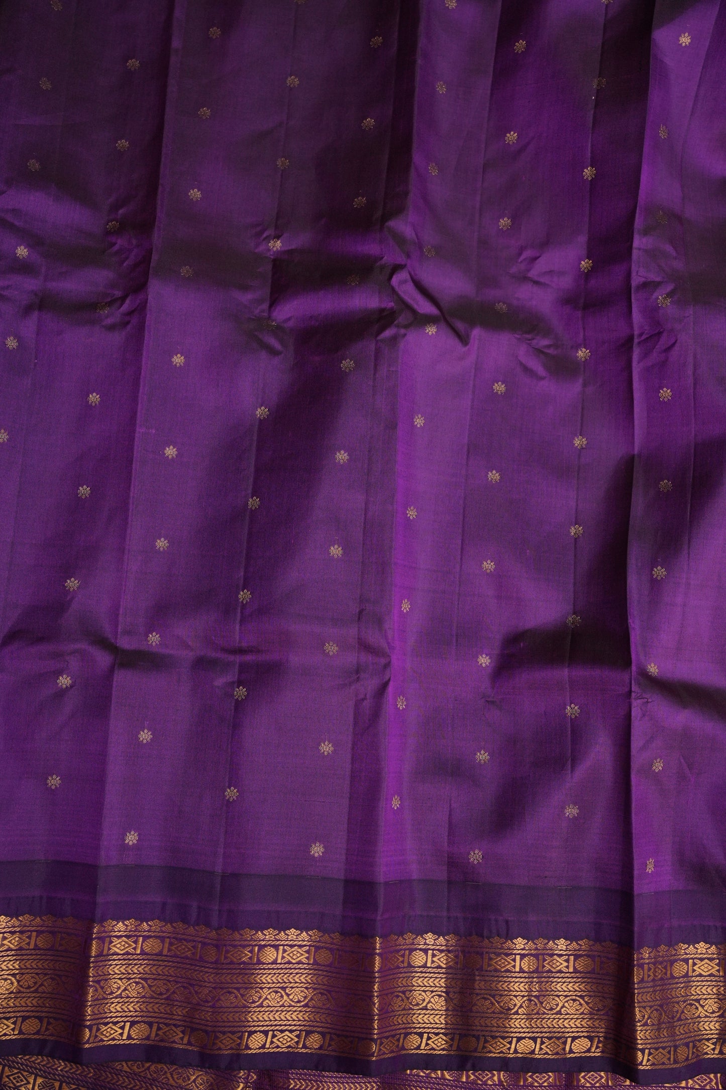 Pure Gadwal Silk Saree - Beige with Deep Purple|Silk Mark Certified