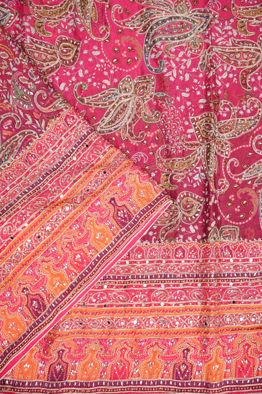 Rani Pink Designer Party Wear Saree with Intricate Paisley Embellishments