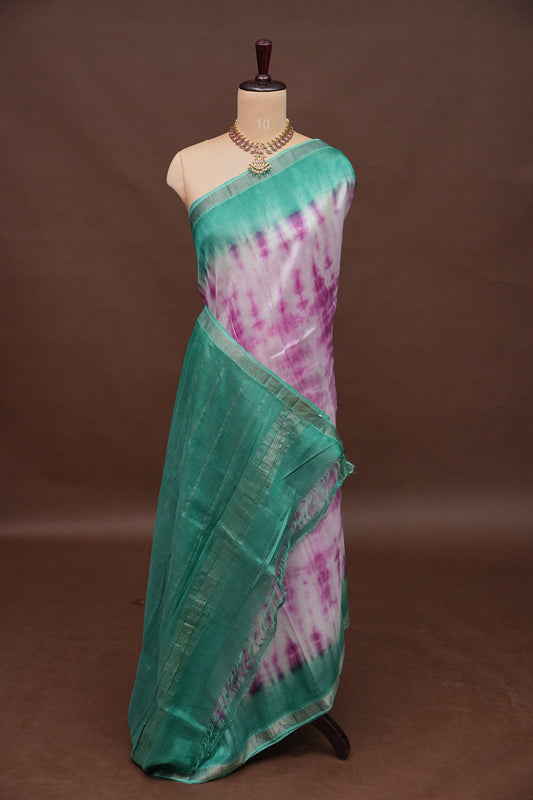 Mangalagiri Silk Shibori Tie & Dye Saree - Teal Green & Magenta
