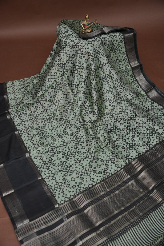 Crepe Silk Saree with Patola Prints - Powder Blue
