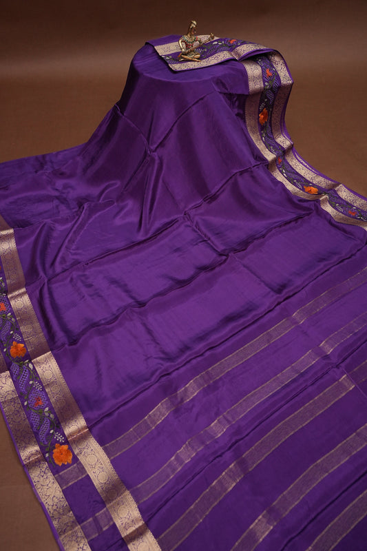 Crepe Silk Saree with Embroidered Border - Purple