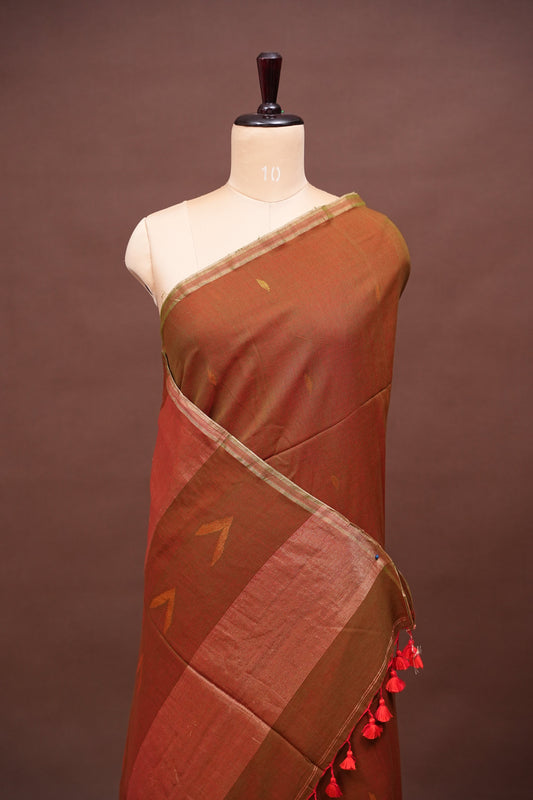 Soft Pure Cotton Saree - Brown