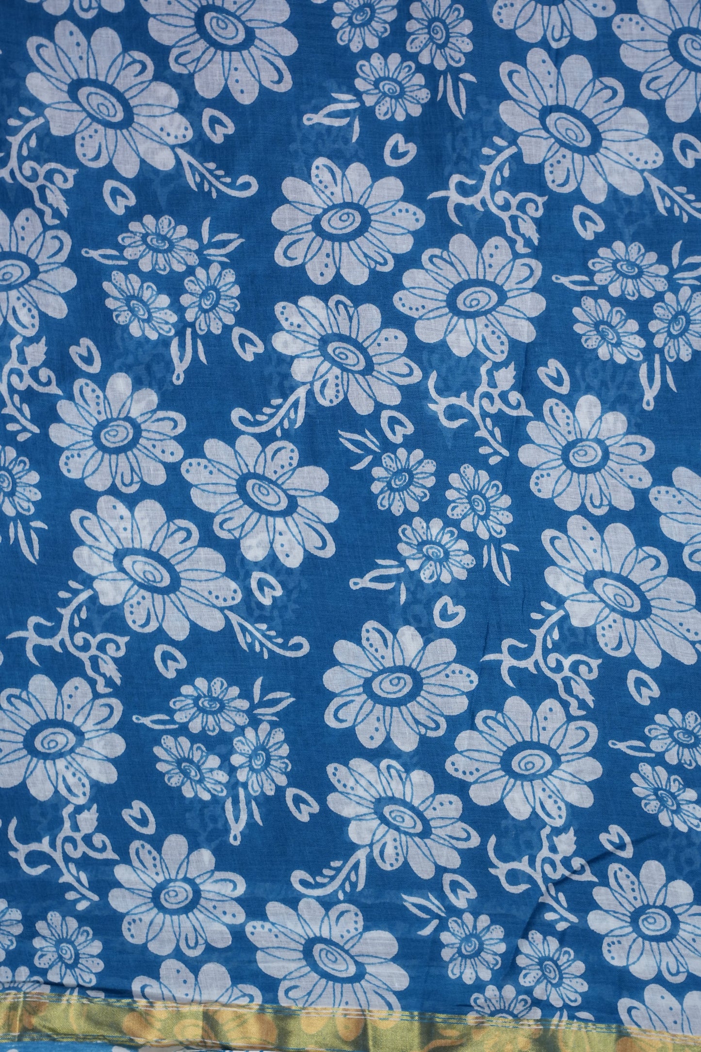 Mul Mul Cotton Ajrak Print Saree - Denim Blue