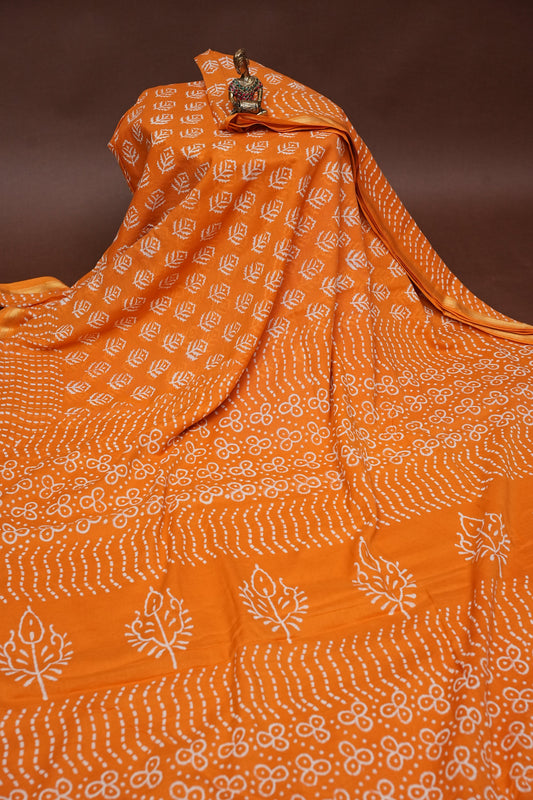 Mul Mul Cotton Ajrak Print Saree - Mustard