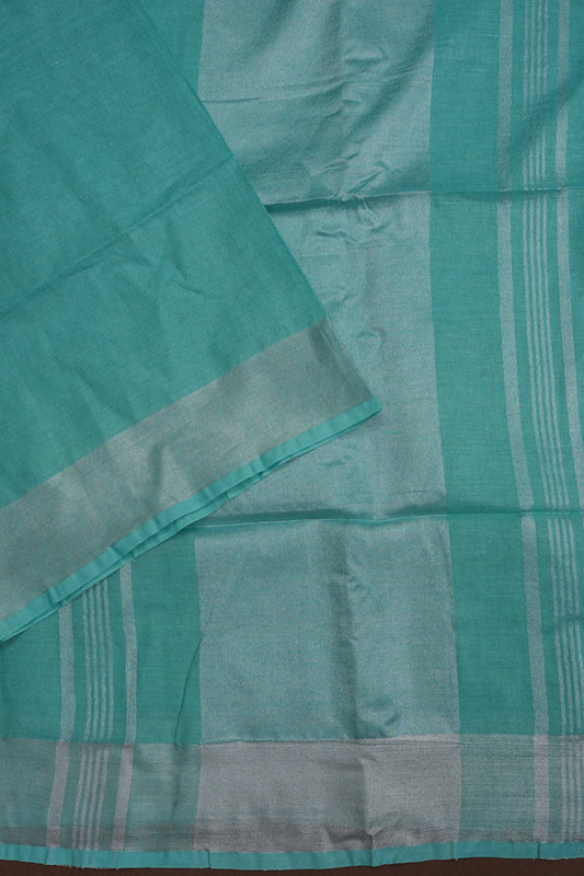 Pure Linen Saree with Tassles - Turquoise