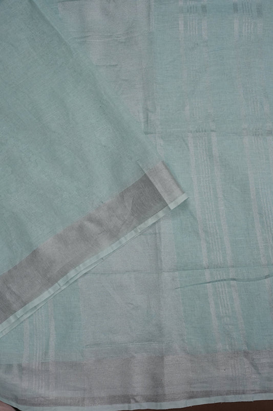 Pure Linen Saree with Tassles - Ice Blue