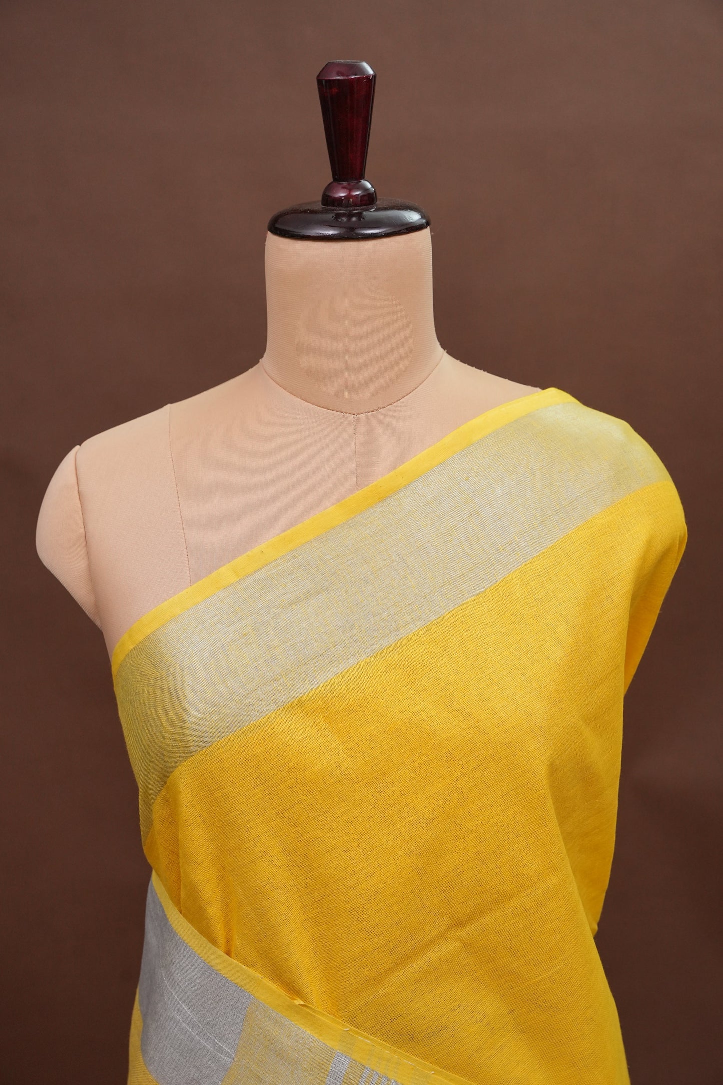 Pure Linen Saree with Tassles - Yellow