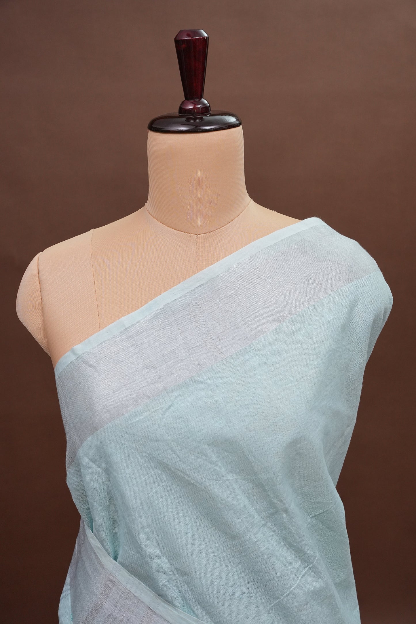 Pure Linen Saree with Tassles - Ice Blue