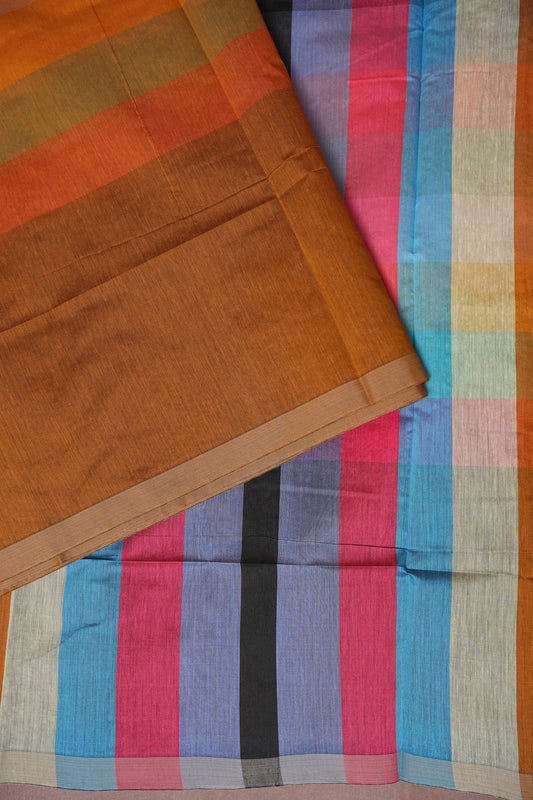 Checkered Cotton Saree - Mustard Yellow
