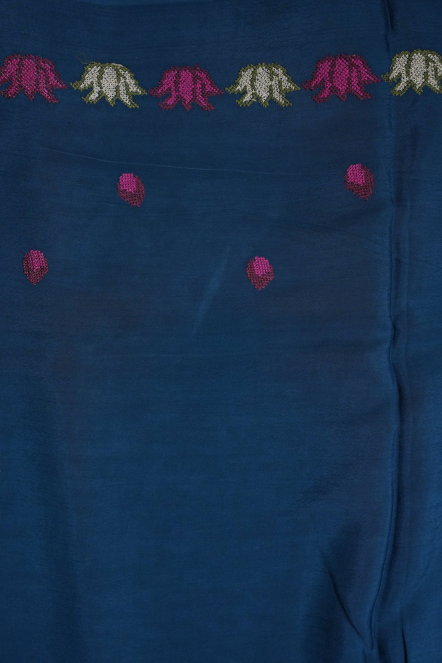 Crepe Silk Saree with Embroidered Border - Peacock Blue