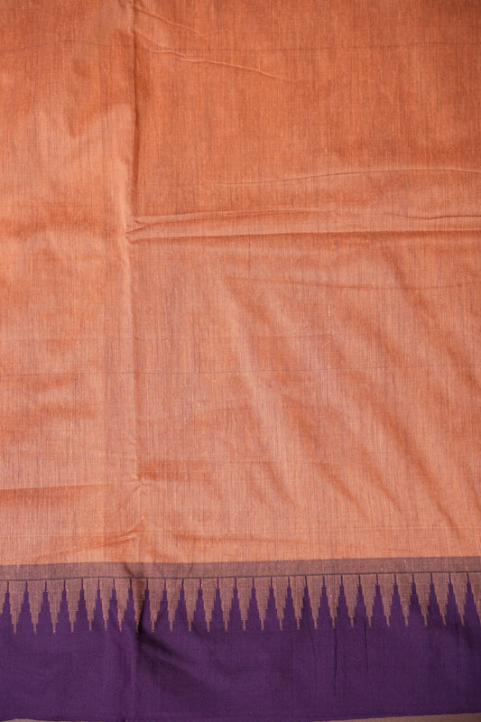 Temple Border Silk Cotton Saree - Peach and Purple