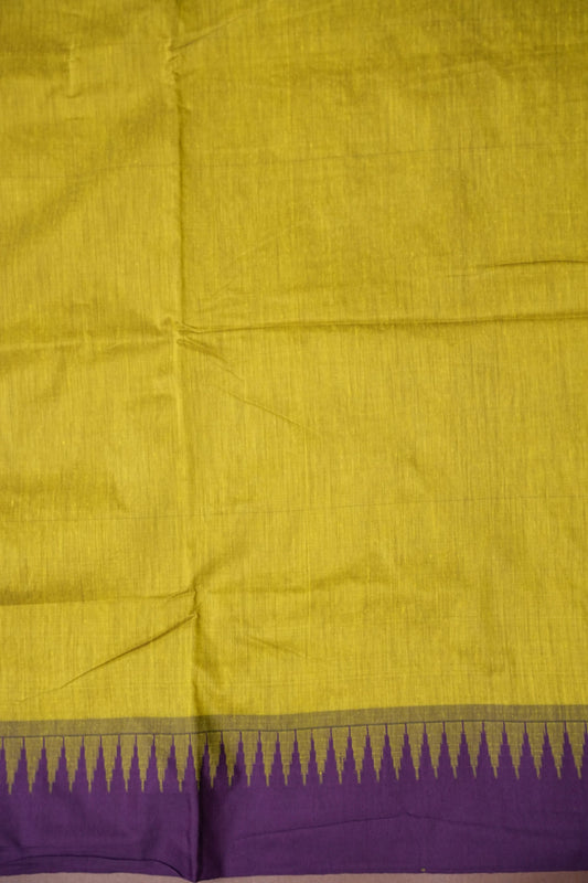 Temple Border Silk Cotton Saree - Green and Purple