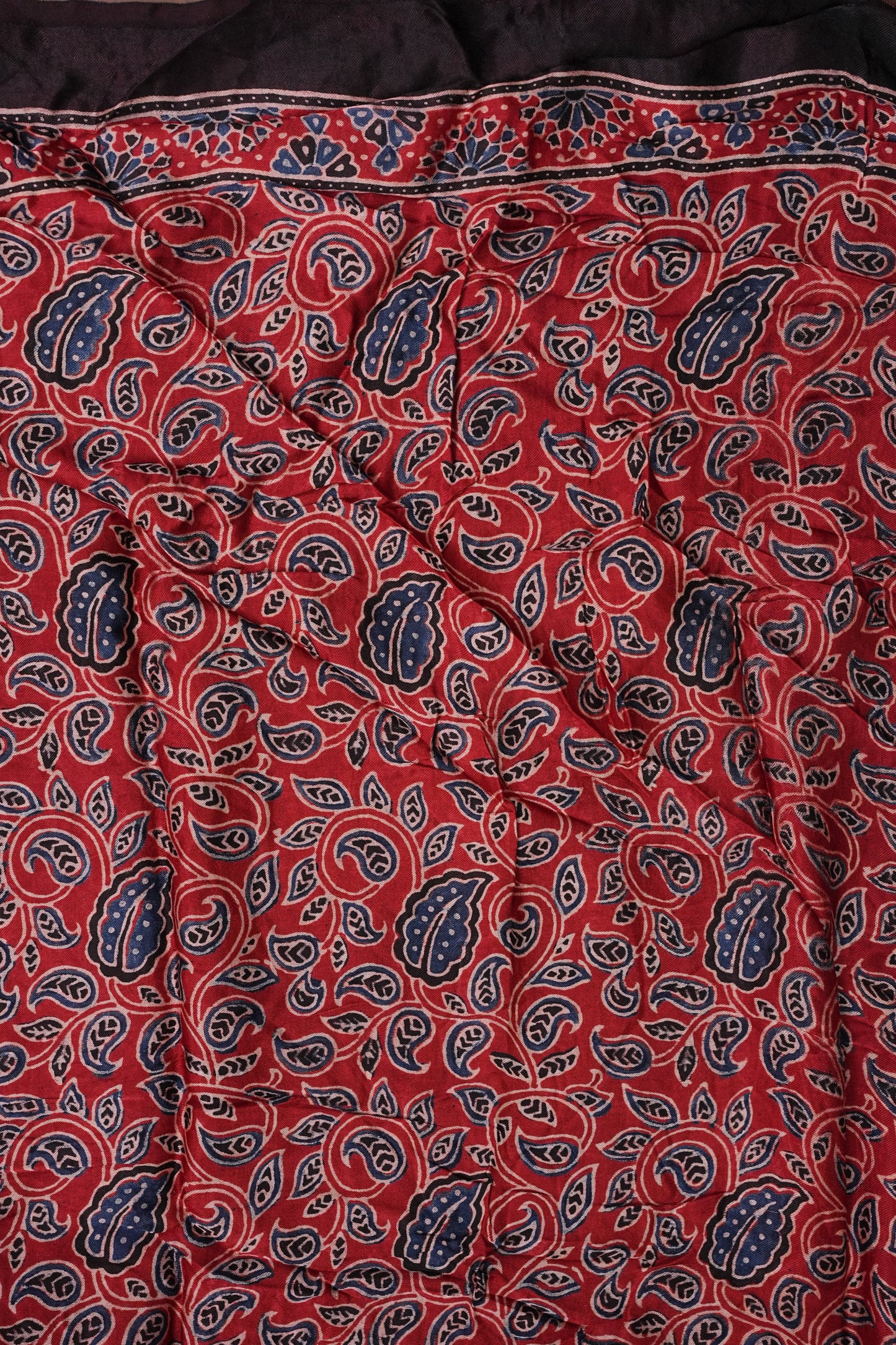 Pure Modal Silk Saree With Block Prints – Deep Red
