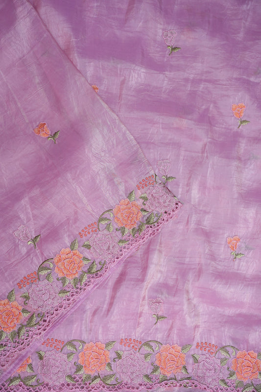 Soft Organza Glass Tissue Saree with Floral Cutwork Embroidery – Baby Pink