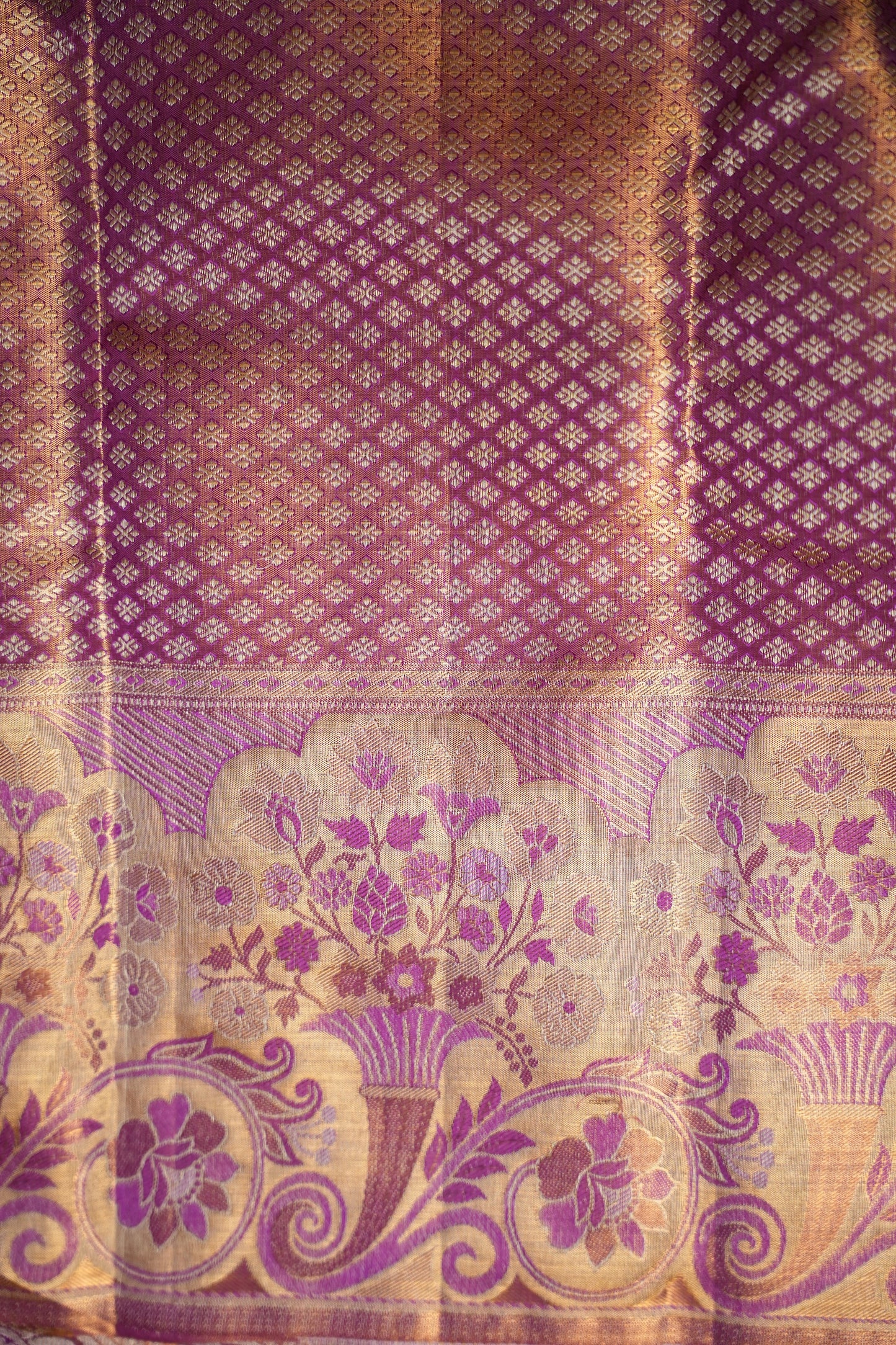 Honey Gold with Mauve Pink Pure Tissue Kanchipuram Silk Saree|Silk Mark Certified