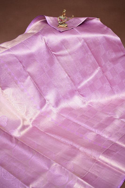 Lavender Fully Brocade Pure Kanchipuram Silk Saree|Silk Mark Certified