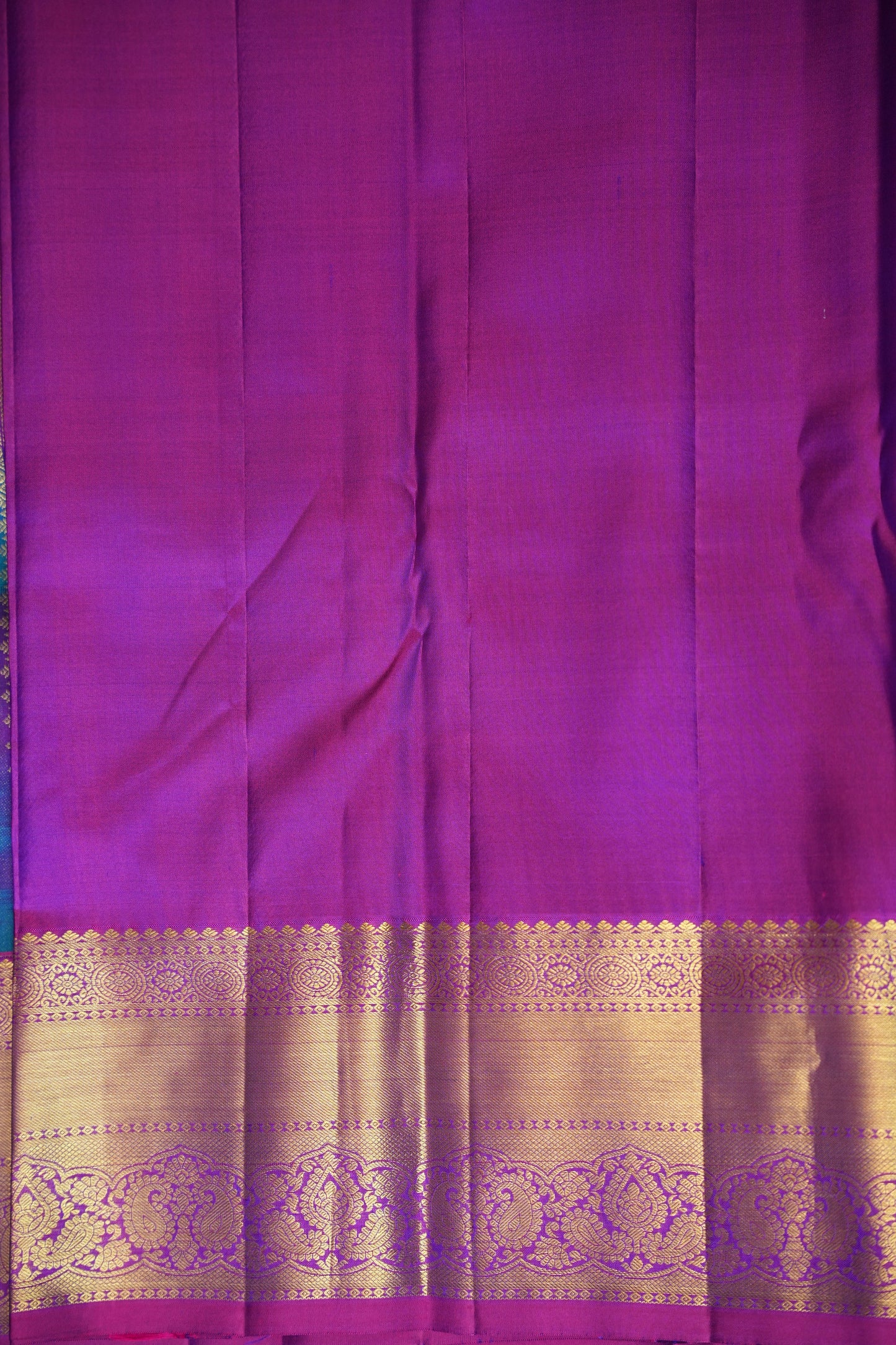 Peacock Blue & Purple Pure Kanchipuram Brocade Silk Saree|Silk Mark Certified